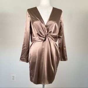 Fashion Nova Taupe Long Sleeve Dress Sz Medium